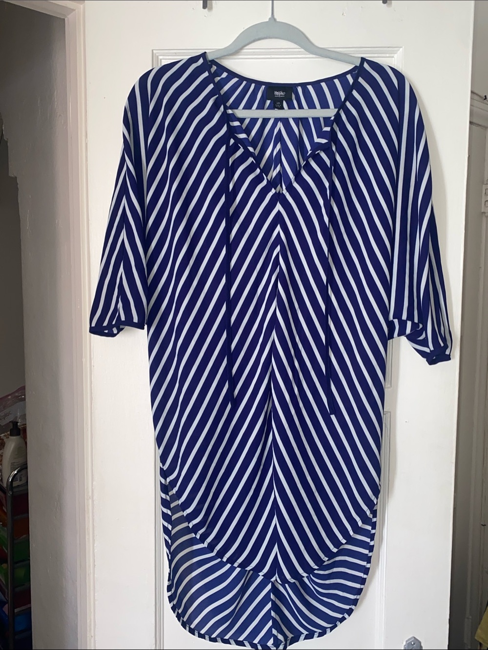 Mossimo Supply Co. Blue and White Diagonal Stripe V-Neck Tunic